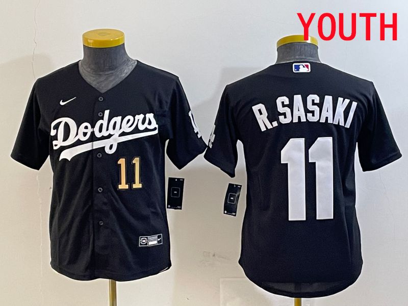 Youth Los Angeles Dodgers #11 R.Sasaki Black Game 2025 Nike MLB Jersey style 4->youth mlb jersey->Youth Jersey